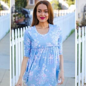 B8728–Floral Blue Women's Top